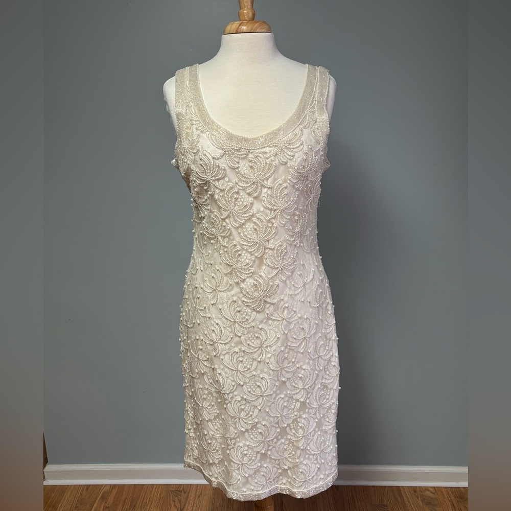 Scala Ivory Beaded Cocktail Dress L